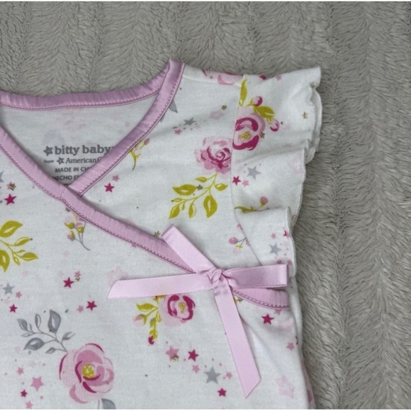 American Girl Bitty Baby Girls 2T Tshirt Shirt Top‎ Pink Floral White Bow Roses - Picture 2 of 8